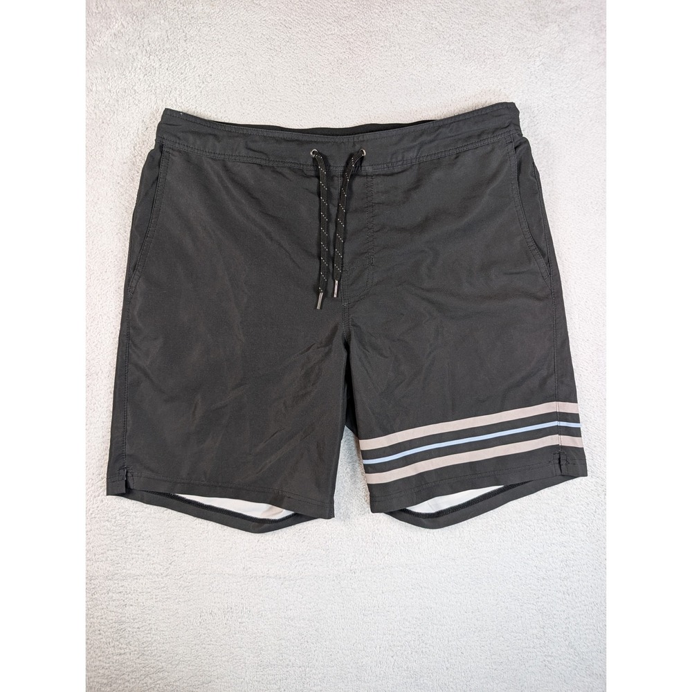 Fair Harbor Mens Board Shorts XL Black Striped Swim Trunks Recycled Mesh Lined